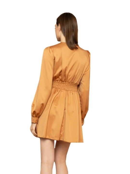 E-shopping Avenue Mini Evening Dress Shirt Dress Satin Gold