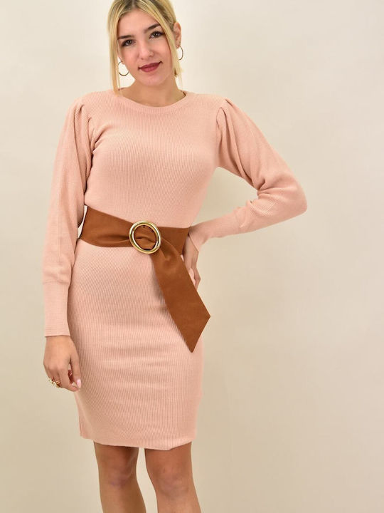 Caroon Mini Dress Knitted Soft Pink