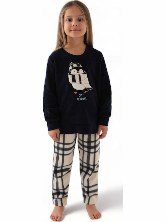 Arnetta Kinder Schlafanzug Winterlich Fleece Marineblau
