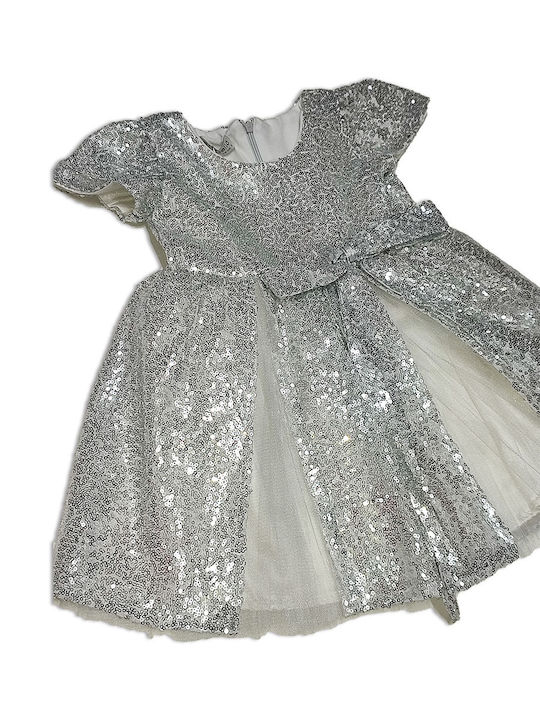 Maibella Kids Kids Dress with Sequins Short Sleeve Silver