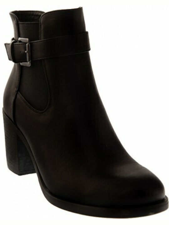 Gavi Leather Women's Ankle Boots with Medium Heel Black