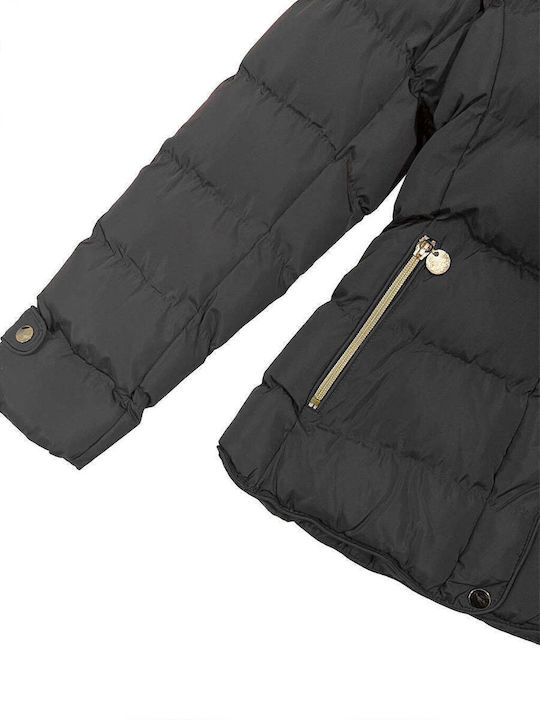 Ustyle Women's Short Puffer Jacket for Winter with Hood Black.