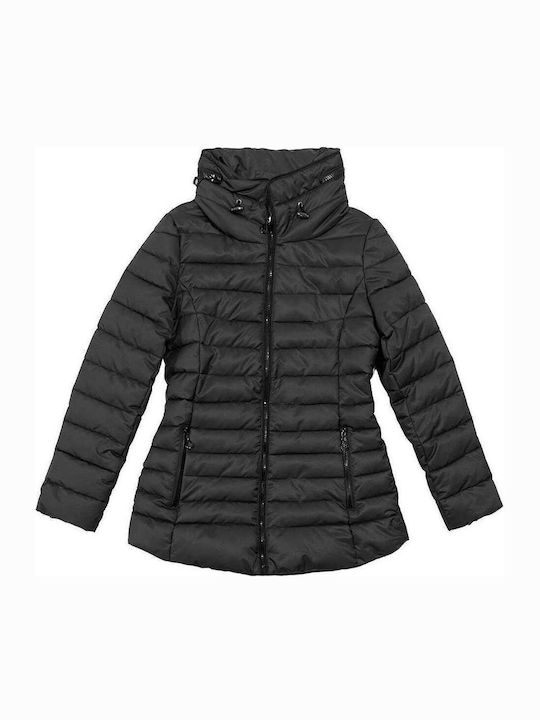 Women's Short Puffer Jacket for Winter with Hood Black