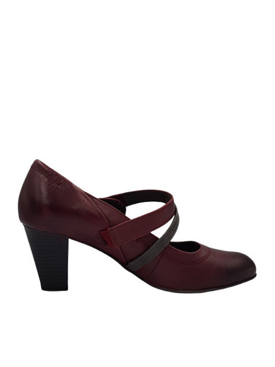 Jana Anatomic Leather Burgundy Heels with Strap