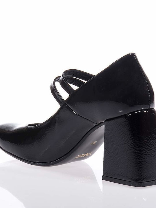 Beatris Patent Leather Black Heels with Strap