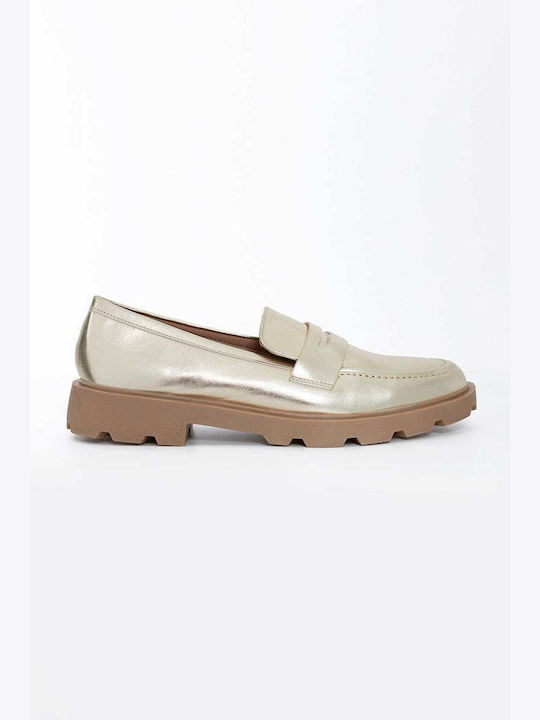 Ideal Shoes Patent Leather Women's Loafers in Gold Color