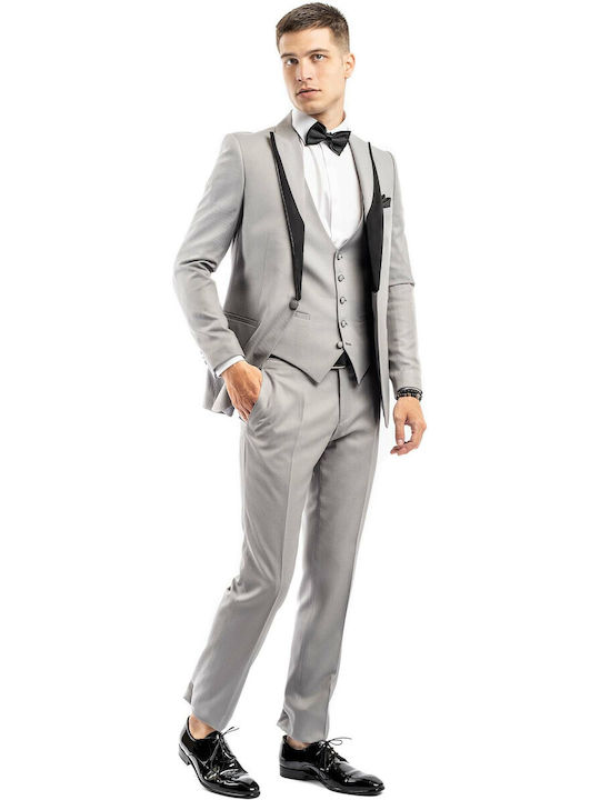 Fragosto Men's Suit Slim Fit Light Grey