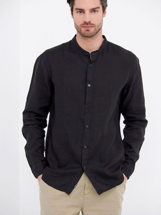 Funky Buddha Men's Shirt Long Sleeve Linen Black