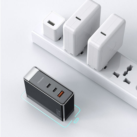 Mcdodo Charger Without Cable GaN with USB-A Port and 2 USB-C Ports 100W Power Delivery Blacks (Gan)