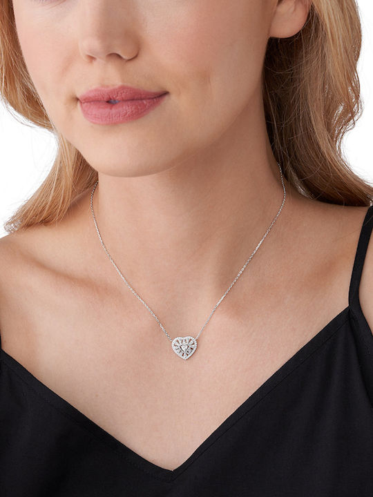 Michael Kors Love Tapered Baguette Heart Κολιέ με σχέδιο Καρδιά από Ασήμι με Πέρλες & Ζιργκόν
