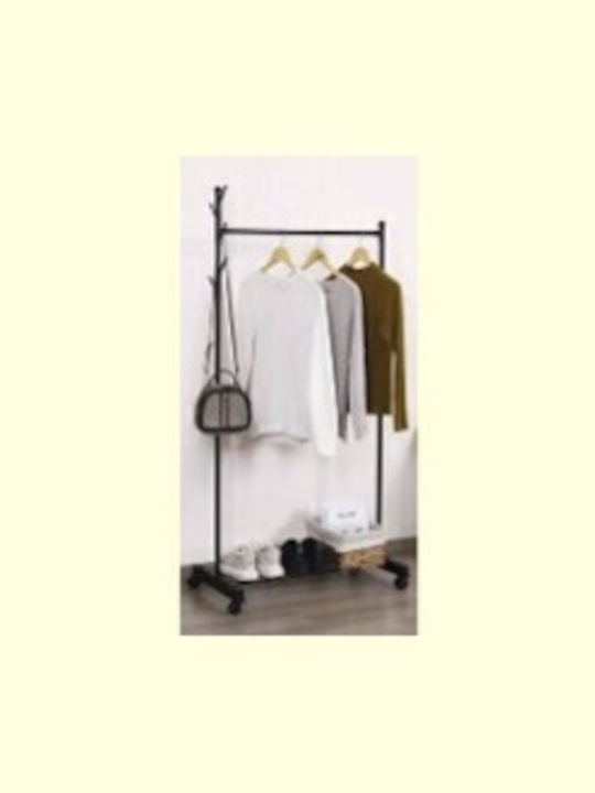 TnS Wheeled Floor Garment Rack made of Metal Black 74.5x42x152cm