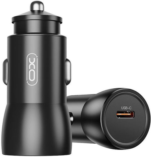 XO Car Charger Black Total Intensity 2A with Ports: 1xUSB 1xType-C with Cable Type-C