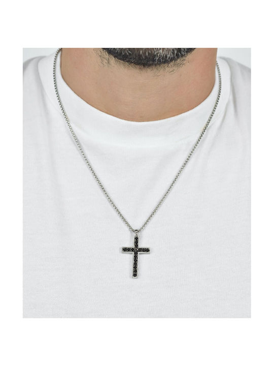 Luca Barra Black Men's Cross from Steel with Chain