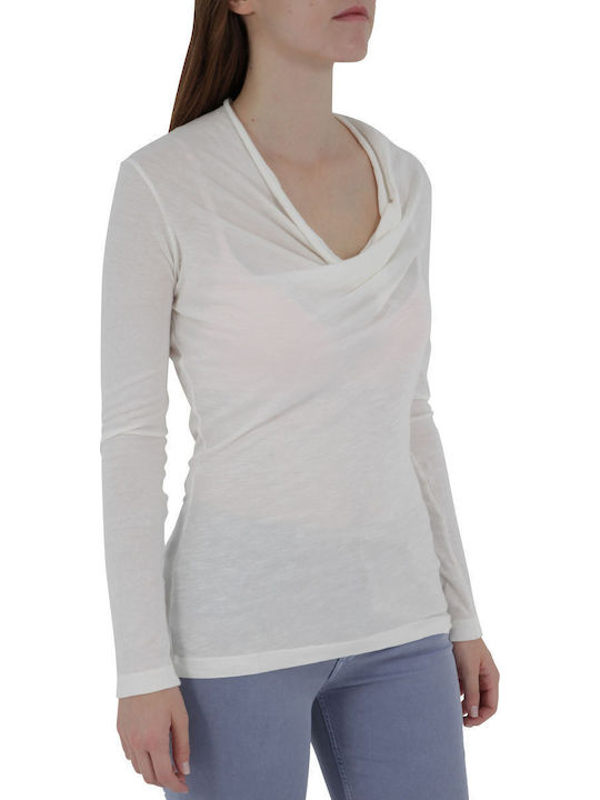 Women's Blouse Cotton Long Sleeve Drape Monochrome 544-13468-white