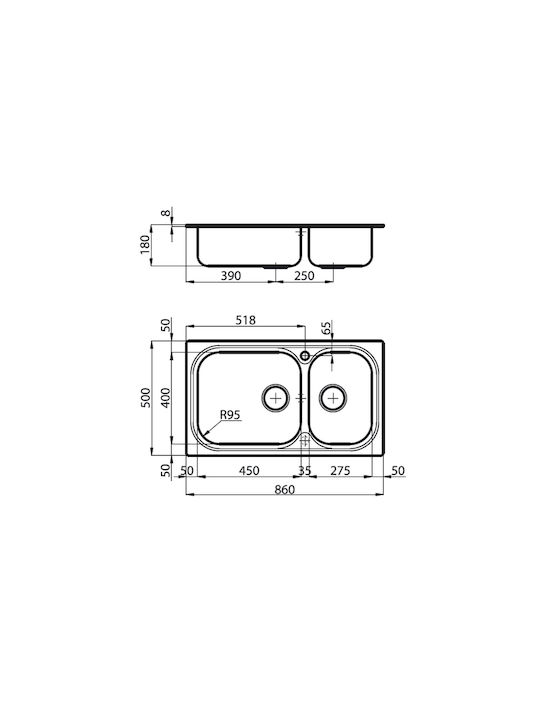 Foster Big Bowl Ένθετος Νεροχύτης Inox Σαγρέ Μ86xΠ50cm Ασημί