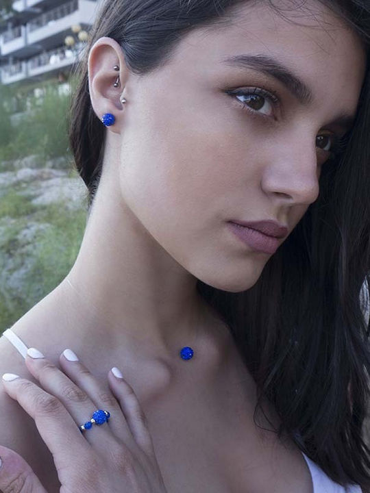 Theodora's Jewellery Σκουλαρίκια Καρφωτά από Ασήμι με Πέτρες