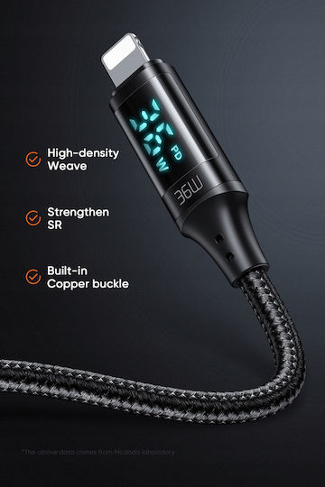 Mcdodo Braided / LED USB-A to Lightning Cable 36W Μαύρο 1m (CA-1060)