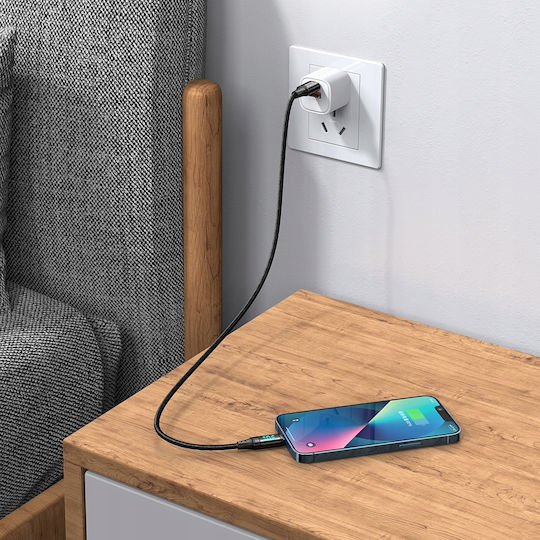 Mcdodo Braided / LED USB-A to Lightning Cable 36W Μαύρο 1m (CA-1060)