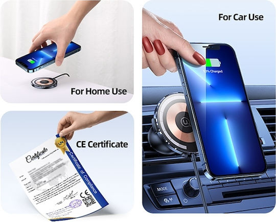 Usams Car Mobile Mount with Magnet and Wireless Charging Black