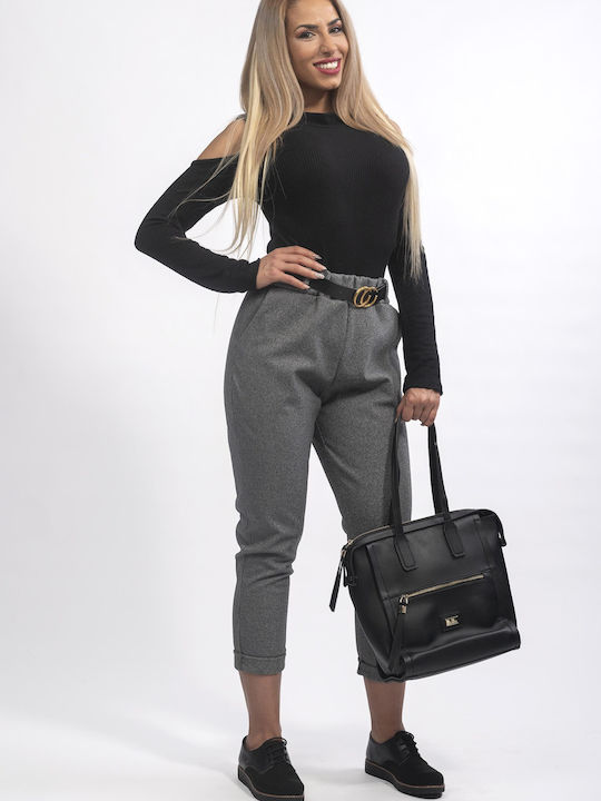E-shopping Avenue Women's Fabric Trousers Checked Black (Black)