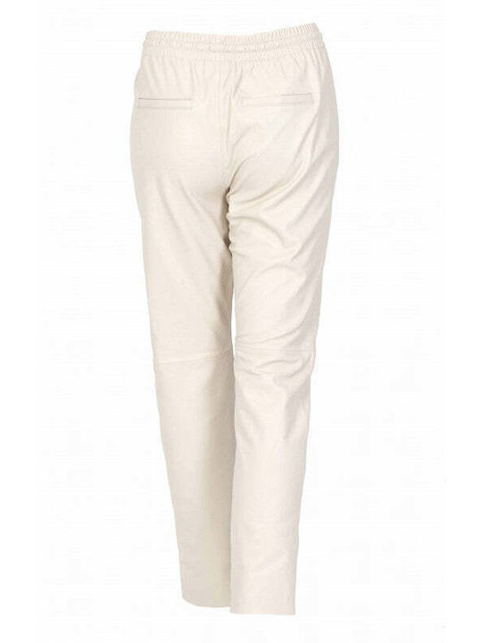 Dama Tesatura Capri Pantaloni cu Elastic cu Croială Normală Eggshell.
