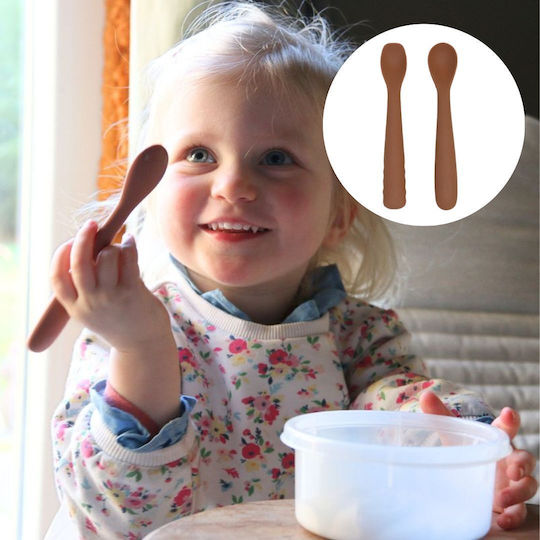 Bo Jungle Baby Set with Spoons made of Silicone Orange 2pcs