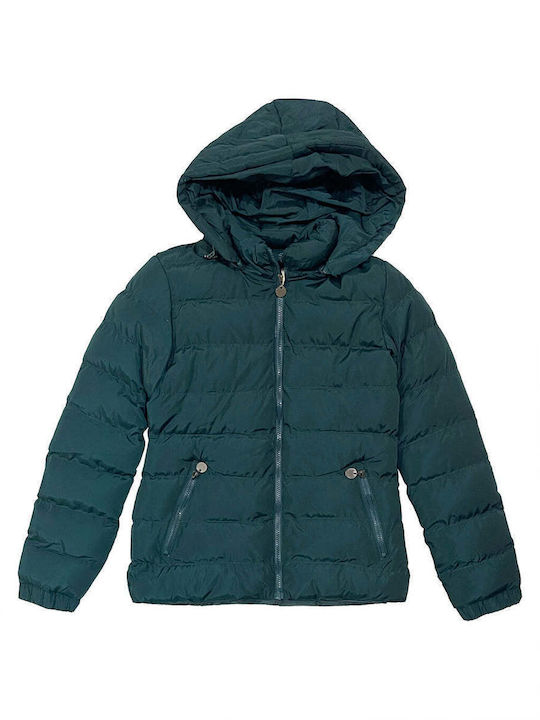 Ustyle Women's Short Puffer Jacket for Winter with Hood Green