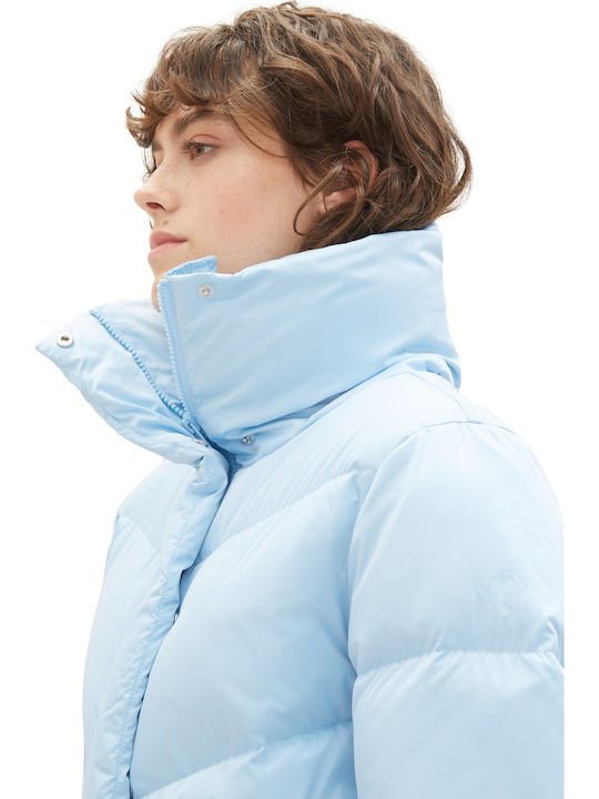 Women's Short Puffer Jacket for Winter Αzure blue.