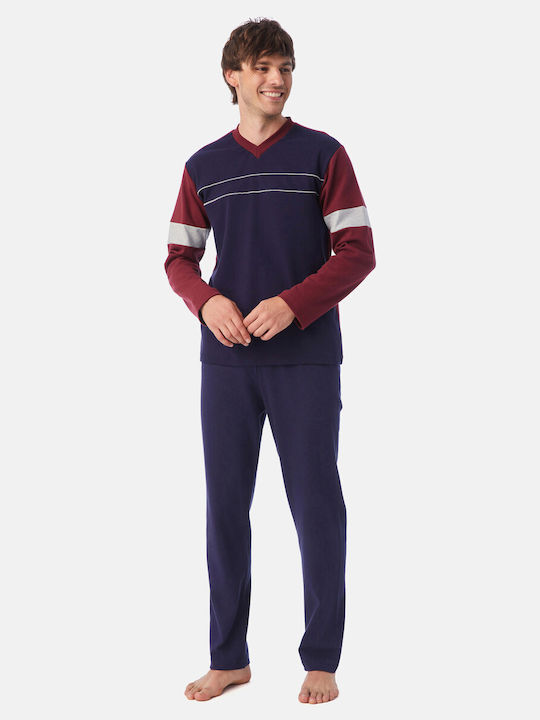 Minerva Men's Winter Pajamas Set MARINE-BORDEAUX