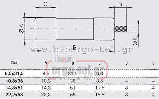 DF electric Safety Cylindrical Porcelain Fast-Bow 10x38mm 16A (054-210382016) 10pcs