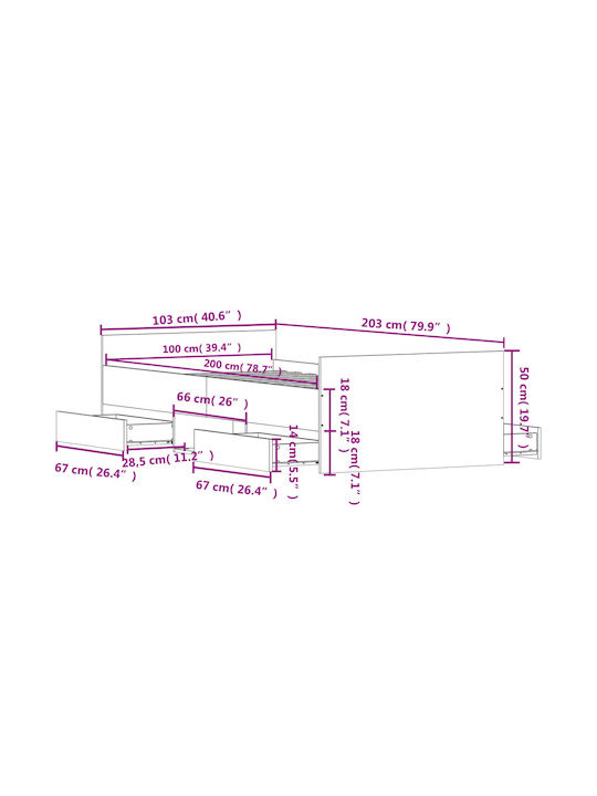 Bett Einzelbett Holz Gray mit Latten für Matratze 100x200cm