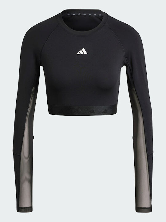 Hyperglam Bluze Damă Athlètic Crop Top Mânecă Lungă Negru