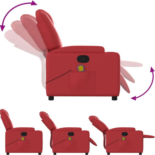 Πολυθρόνα Relax Massage με Υποπόδιο από Δερματίνη Κόκκινη 74x89x100cm