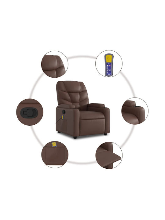 Πολυθρόνα Relax Massage με Υποπόδιο από Δερματίνη Καφέ 74x89x100cm