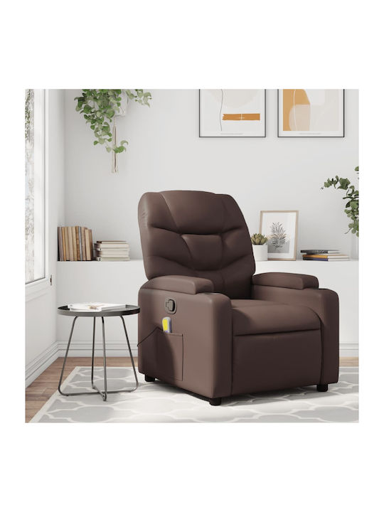 Πολυθρόνα Relax Massage με Υποπόδιο από Δερματίνη Καφέ 74x89x100cm