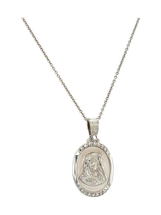 Xryseio Икони Детски Талисман с Дева Мария от Бяло злато 14K FL1139