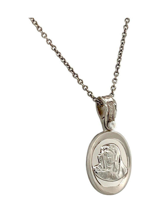 Xryseio Икони Детски Талисман с Дева Мария от Бяло злато 14K FL1138