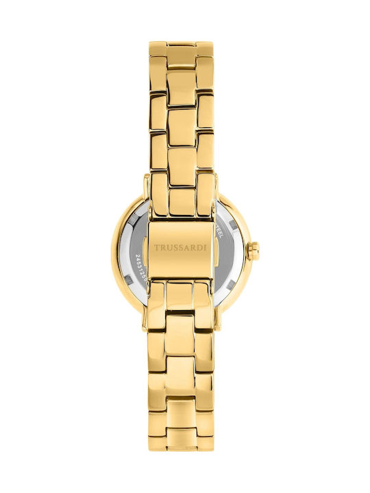 Trussardi T-vision Crystals Γυναικείο Ρολόι 30mm Μπαταρίας με Χρυσό Ατσάλινο Μπρασελέ