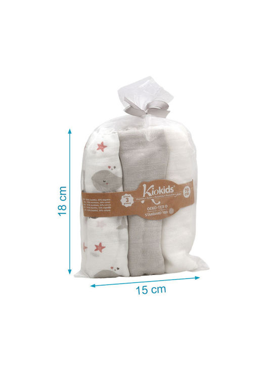 Kiokids Muslin Swaddle Wraps Gray 70x70cm. 3pcs