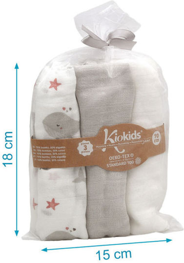 Kiokids Прегръщащи Пелени от Муселин Сив 70x70см. 3бр