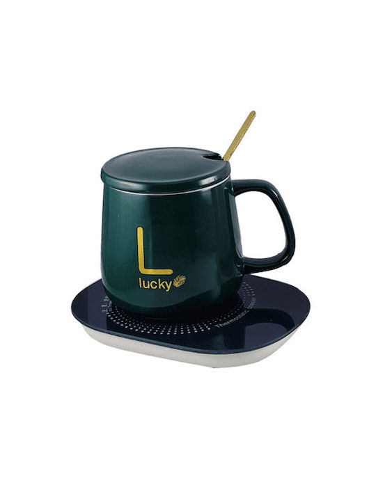 Βάση Mug Ceramic with Lid Green 350ml 1pcs