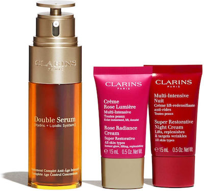 Clarins Double Serum & Super Restorative Skin Care Set for Αnti-ageing with Serum