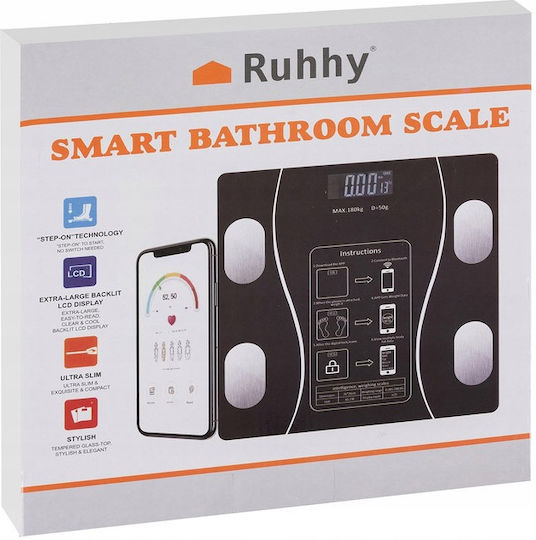 Ruhhy Smart Badezimmerwaage mit Körperfettmessung & Bluetooth in Schwarz Farbe 22525