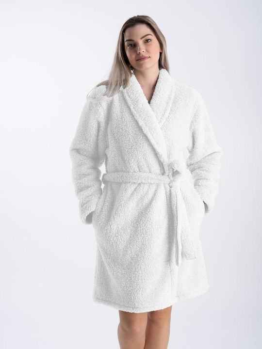 Relax Lingerie Χειμερινή Γυναικεία Fleece Ρόμπα λευκή