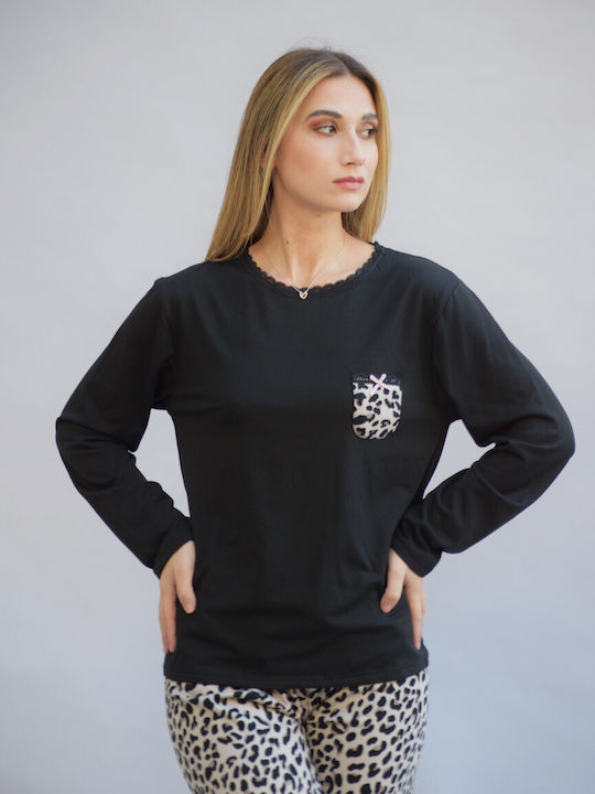 Caress De iarnă Set Pijamale pentru Femei Fleece BLACK