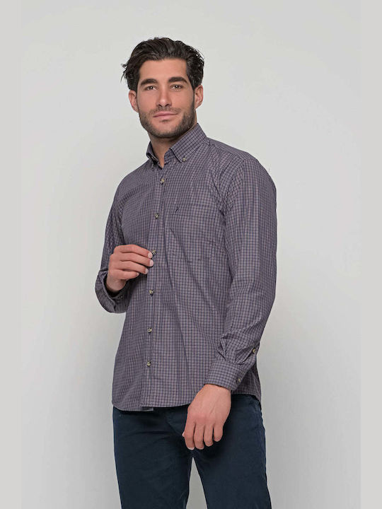 Ncs Men's Shirt Long Sleeve Checked Brown-Blue