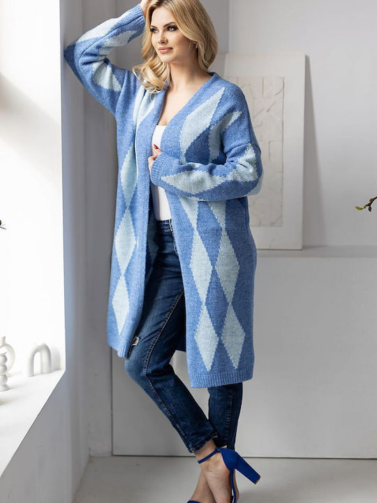 PeeKaBoo Long Women's Knitted Cardigan Light Blue