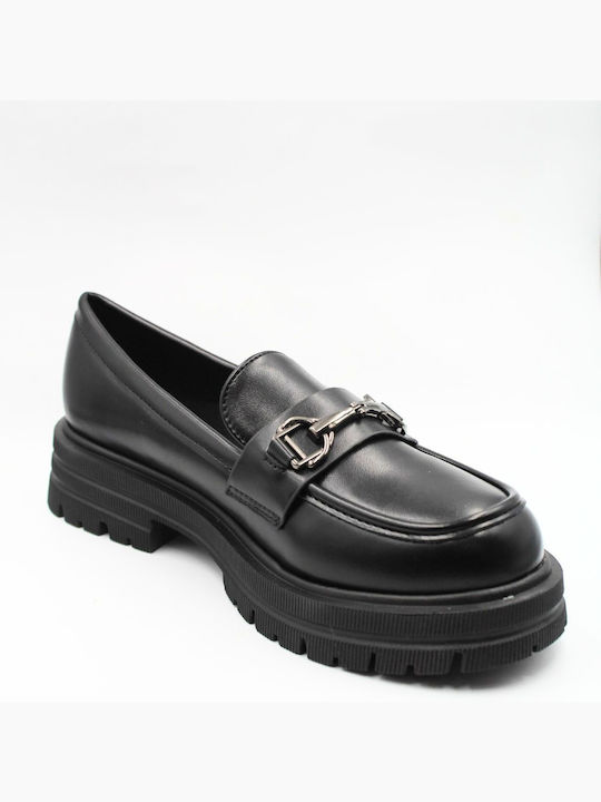 Plato Leder Damen Loafers in Schwarz Farbe