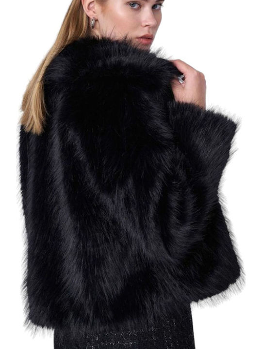 Ale - The Non Usual Casual Women's Midi Coat with Fur BLACK