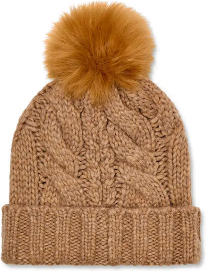 Pom Pom Beanie Beanie Knitted in Brown color